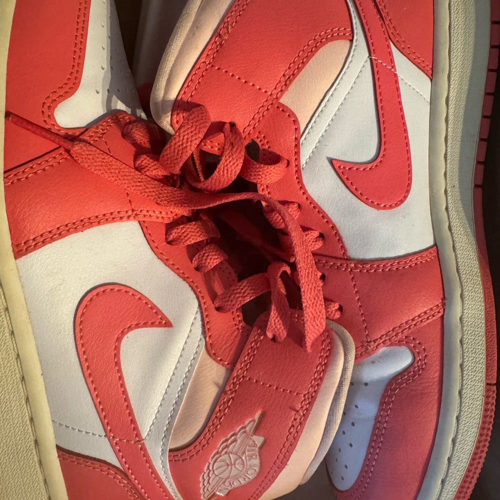 Jordan 1 Mid Sneakers in Red and White